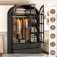 thumbnail image 3 of 78" Arched Armoire Wardrobe Closet with Glass Doors & LED Sensor Light, Modern 3-Door Clothes Cabinet Organizer with 4 Drawers and Shelves for Bedroom, 3 of 11