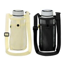 2pcs Water Bottle Holder with Shoulder Strap, Mesh Water Bottle Sleeve Bag, Crossbody Bottles Carrier Sling Pouch for Hiking Gym Camping Walking Travel, Cream, Black