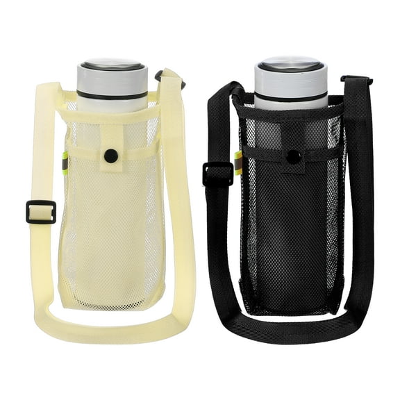 2pcs Water Bottle Holder with Shoulder Strap, Mesh Water Bottle Sleeve Bag, Crossbody Bottles Carrier Sling Pouch for Hiking Gym Camping Walking Travel, Cream, Black