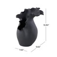 thumbnail image 4 of DecMode 16" Abstract Floral Inspired Black Ceramic Vase with Wavy Folded Rim, 4 of 14