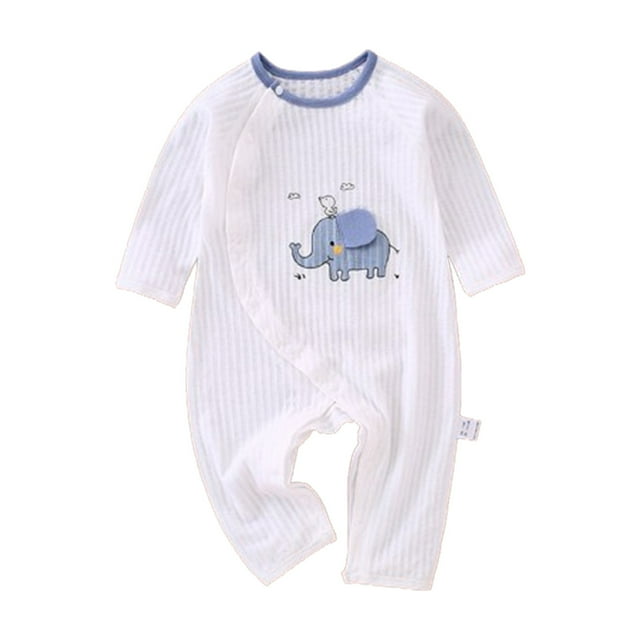 Romper for Baby Girls, Child Summer Thin Boneless Newborn Cotton Button Round Neck Long Sleeved Long Rompers