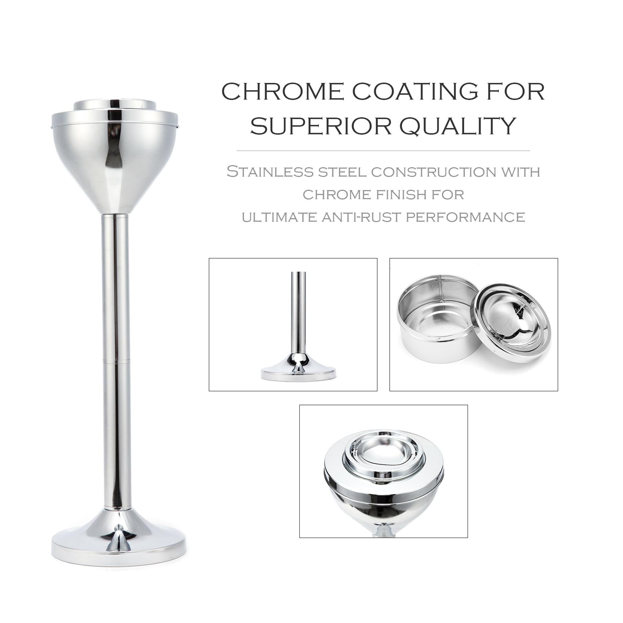 2 Piece Design Standing Ashtray Chrome Finish Height Adjustable 24" Or 16.50"