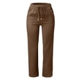 thumbnail image 2 of WILLBEST Pants for Women Women High Waisted Wide Leg Solid Color Pants Casual Drawstring Elastic Trousers Comfy Straight Leg Long Pants with Pockets Kahki Pants, 2 of 3