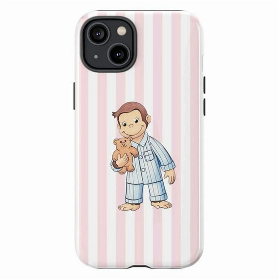 Curious Monkey Pajama Phone Case, Adorable Monkey with Teddy Bear iPhone Cover, Cute and Cozy Protective Case for iPhone 17 16 15 14 13 12 11 Pro Plus Mini