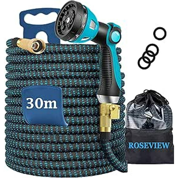Garden hose 100ft expandable garden hose 100 ft flexible best garden hoses 100 feet retractable kink free expanding water pipe heavy duty 100 foot collapsible lightweight (Dark Blue, 100FT)