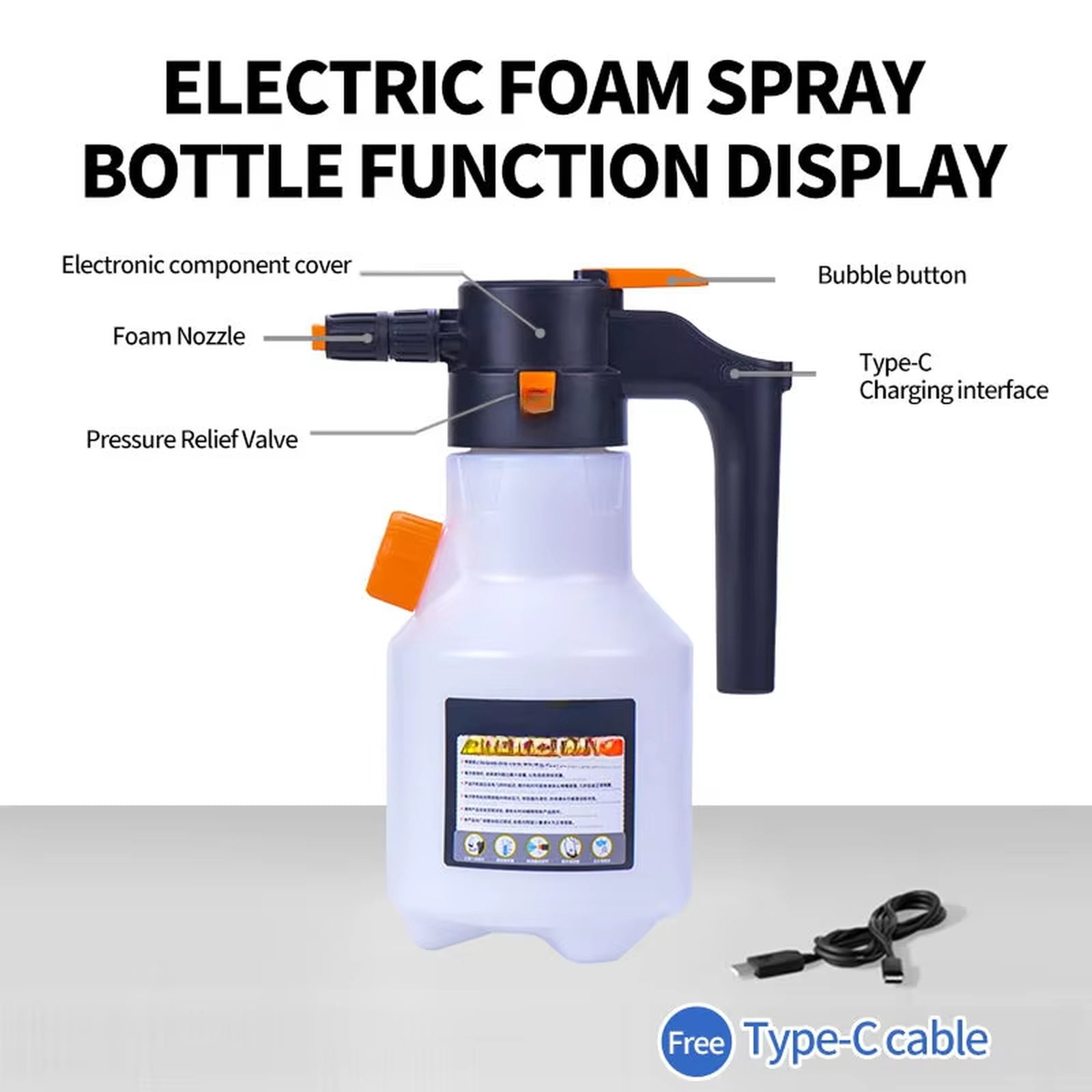 Car Wash Foam Sprayer, Electric Foam Sprayer, Pressure Bottle, Pressure Nozzle, Car Wash Foam Cannon, Outdoor Vehicle, Black Handle, 1 Pc