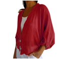 thumbnail image 1 of CHOK Linen Blend Shirts for Women 3/4 Sleeve 2 Button V Neck Open Front Solid Tops Yellow XL, 1 of 5