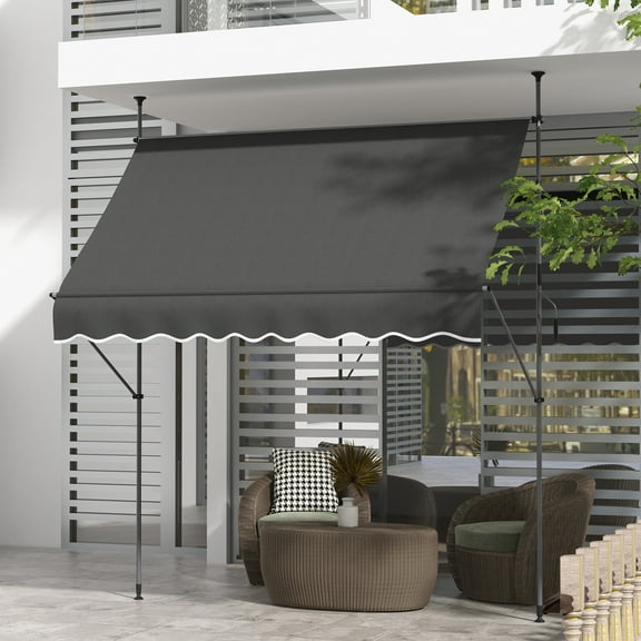 LEIYY Manual Retractable Awning, Non-Screw Patio Sun Shade Shelter with Support Pole Stand and UV Resistant Fabric for Window, Door, Porch, Deck 8' x 4' Dark Gray