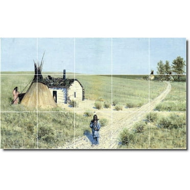 Ceramic Tile Mural-Henry Farny Indians Kitchen Tile Mural 5. 21.25" w x 12.75" h using (15) 4.25 x 4.25 ceramic tiles