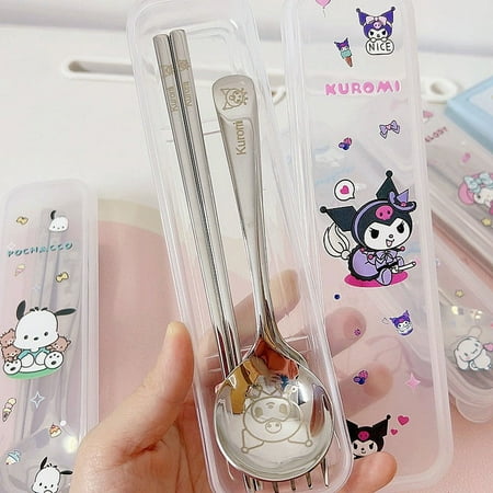 

2024 Cute Pattern Cinnamorolls Cartoon Stainless Steel Cutlery Kuromis Three-piece Set Spoon Fork And Chopstick Cutlery Kids Supplies