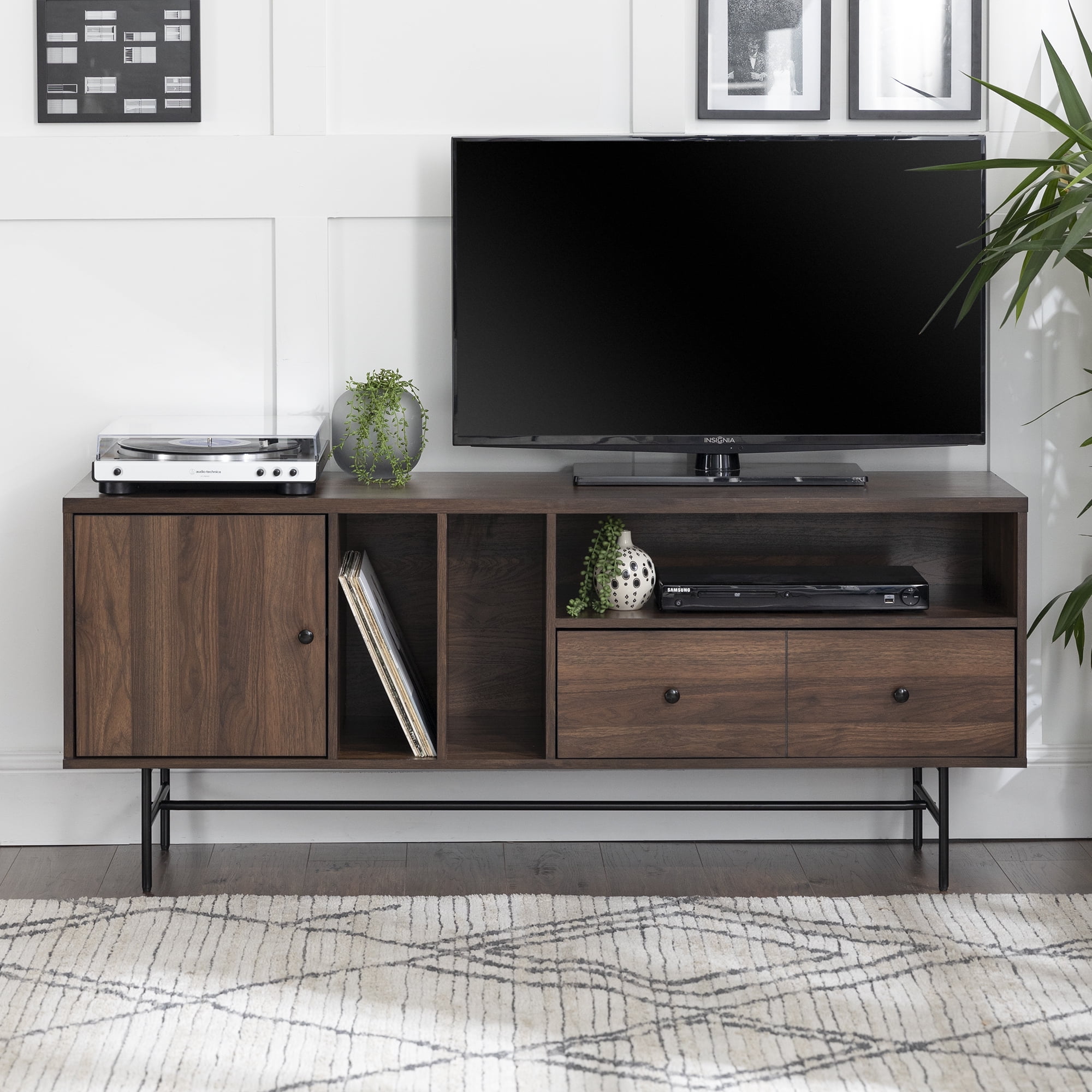Modern Dark Walnut TV Stand for TVs up to 66" by Manor Park Walmart