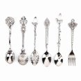 thumbnail image 1 of 6 Pcs Zinc Alloy Spoon and Fork Set, Vintage and Innovative Style, Kitchen Accessory, Silver (Crown Fork Handle), 1 of 4
