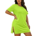 thumbnail image 3 of IFNWSV Robes Grande Taille, Robe Grande Taille Unie Ample à Manches Courtes et Col Rond Style Décontracté Confortable pour Toutes les Saisons, Robes d'Été pour Femmes Vert 2TG, 3 of 8