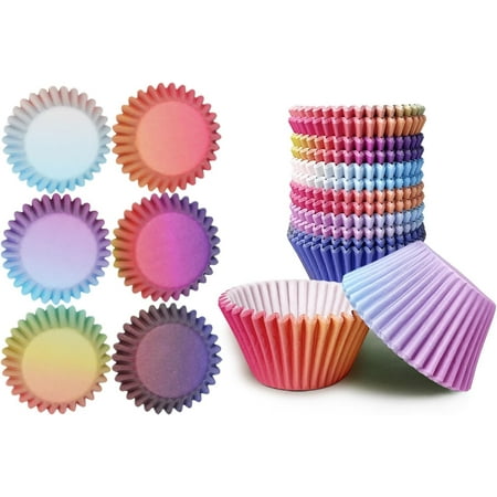 300-Count 6 Gradient Colors Cupcake Liners: Food Grade Baking Cups for Cupcake Wrapping and Baking(Large Size)
