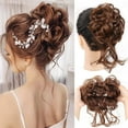 thumbnail image 2 of XmhyTop 20CM Messy Bun Hair Piece, Tousled Curly Updo Extension with Elastic Hair Band & Scrunchie for Women, Light brown/light gold, 2 of 4