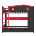 thumbnail image 5 of [Luckynote]Queen over Queen Bunk Bed with Storage Drawers and Shelves, Solid Wood Bunk Beds with hooks, No Box Spring Needed, Black&Red, 5 of 12