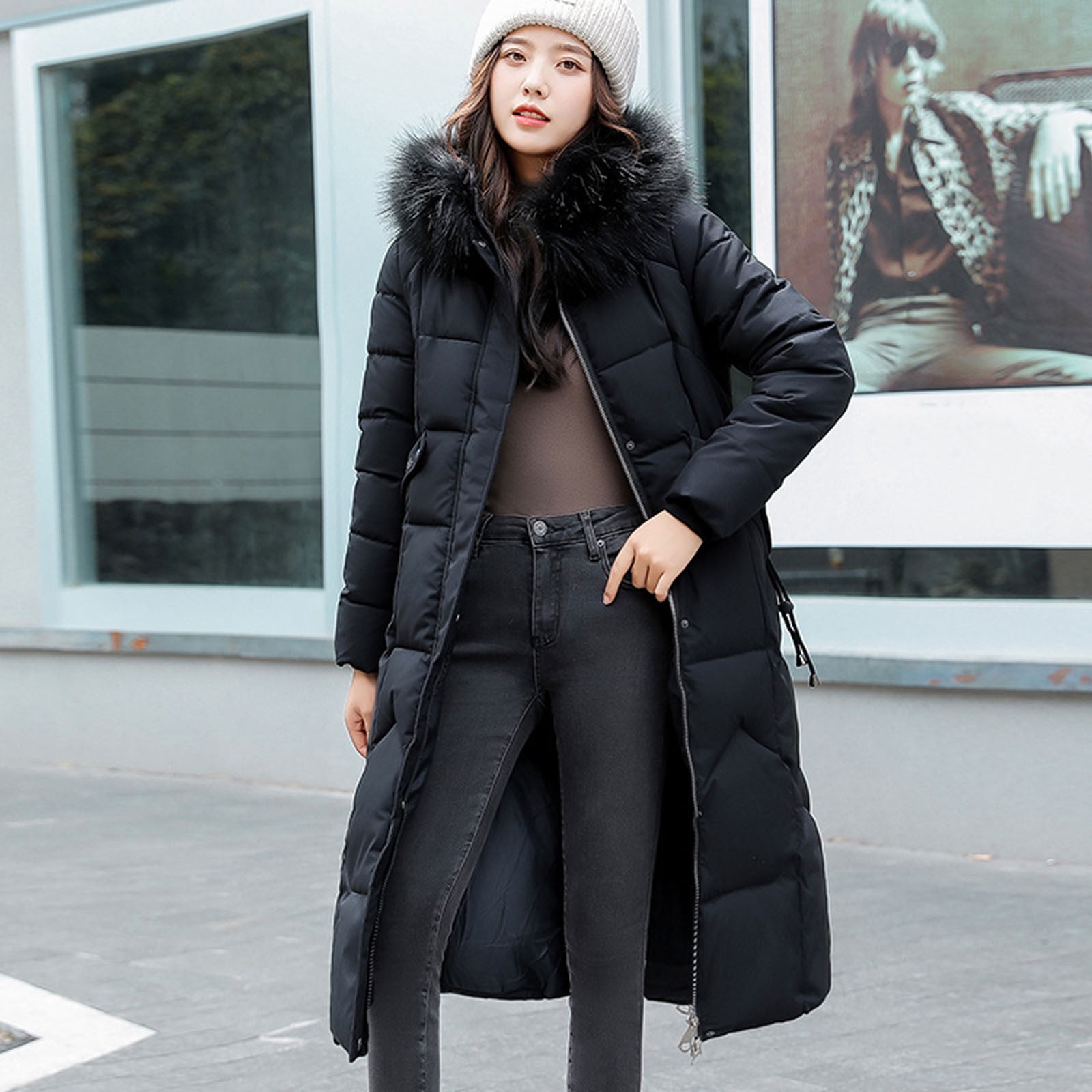 sheart 9 Womens Winter Warm SlimJacket Hoodie Thick Parkas Overcoat Winter Outwear Hooded Zipper Long Trench Coat 