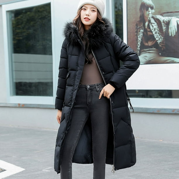 drppepioner Womens Winter Jacket Warm Overcoat Slim Fur Hooded Zipper Thicker Coat Outwear