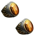 thumbnail image 6 of US 2Pc Mens Stainless Steel Gold Plated Oval Tiger Eye Stone Ring Size 7 8 9-11, 6 of 12