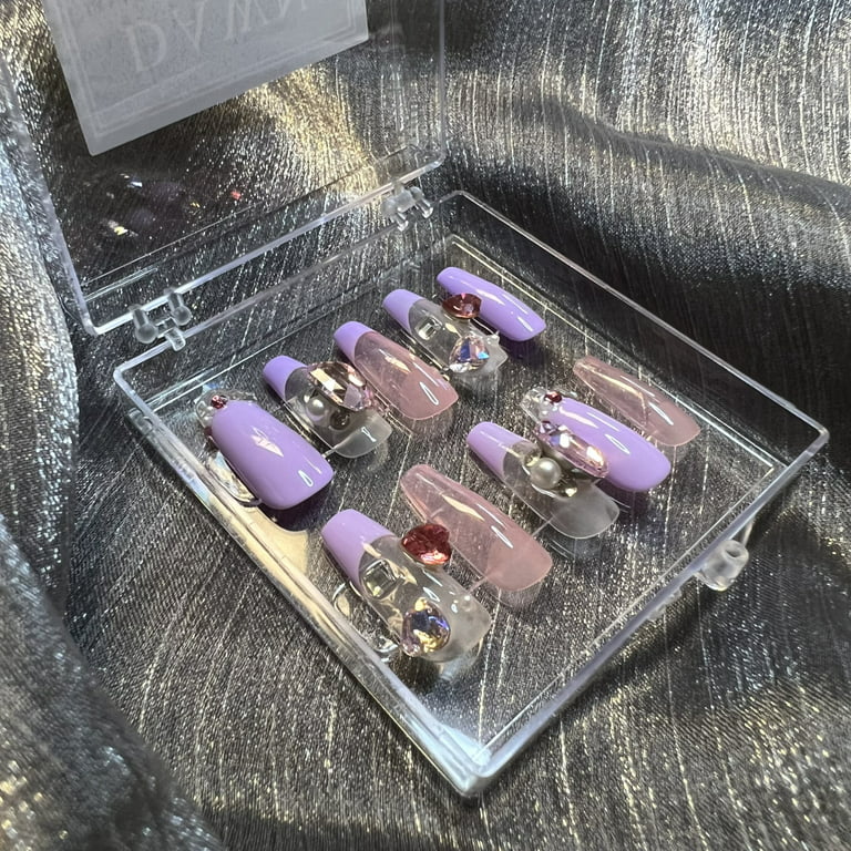 Purple Heart Rhinestone Press On Nails