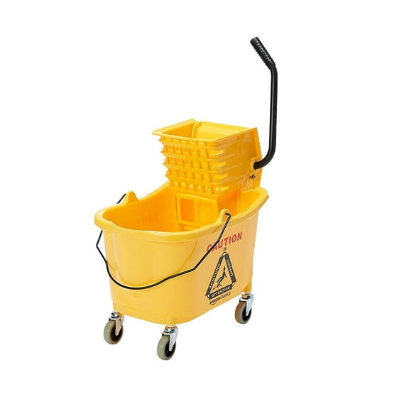 Side-pressure type wringer combined with commercial floor cleaning rectangular mop bucket (with wheels), 35 quarts