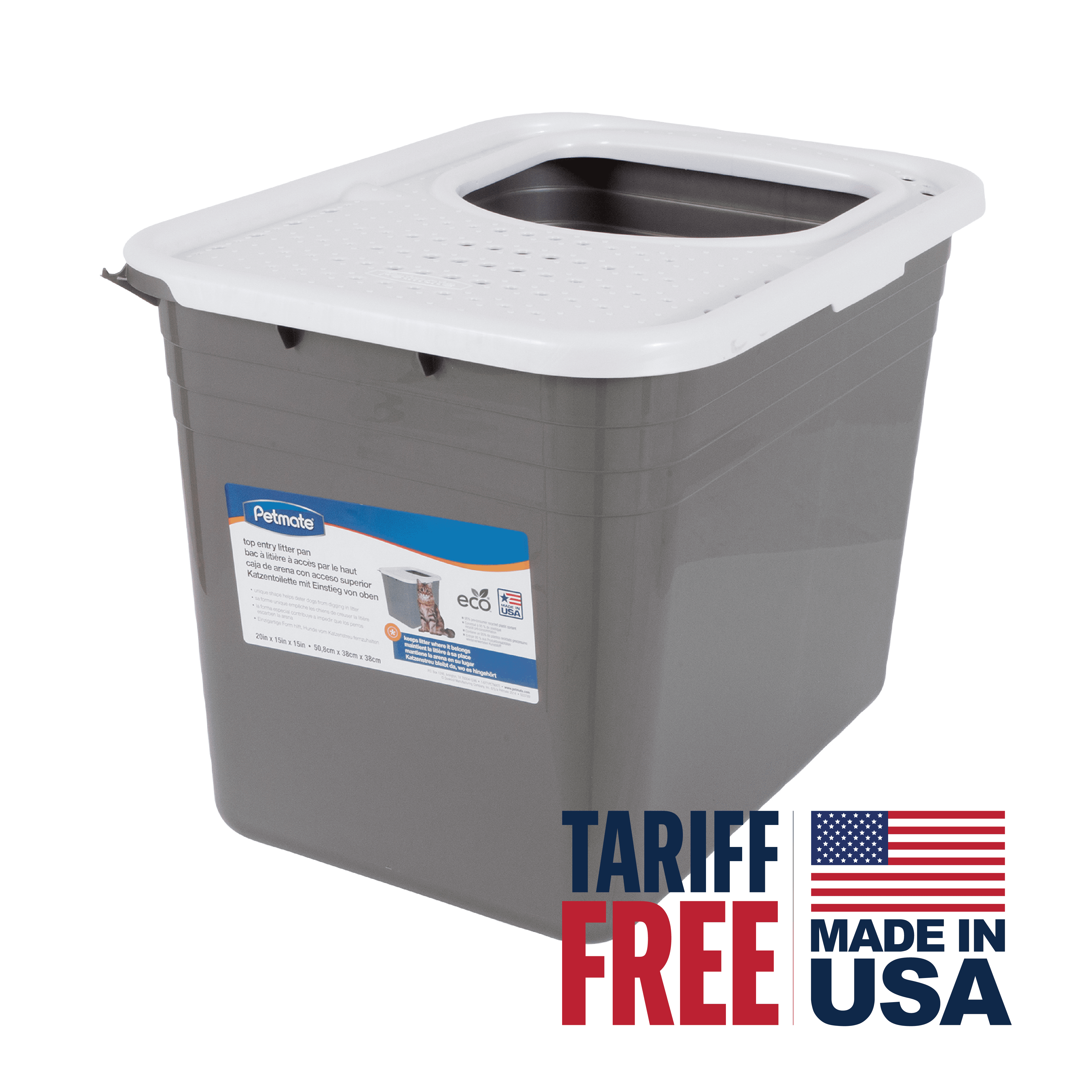 Petmate Open Top Cat Litter Box Top Entry Plastic Cat Litter Pan, Silver, 20" x 15" x 15"