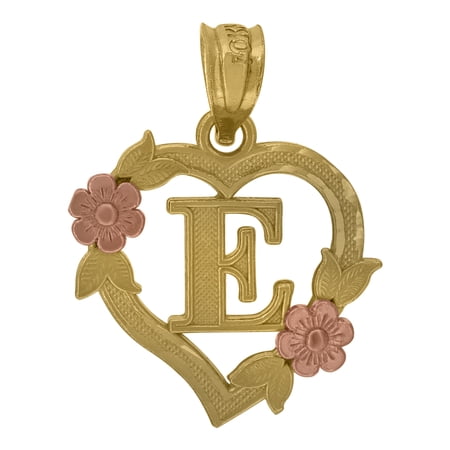 10k Yellow & Rose Gold Women Initial "E" Letter Pendant 1.1g Diamond Cut Charm