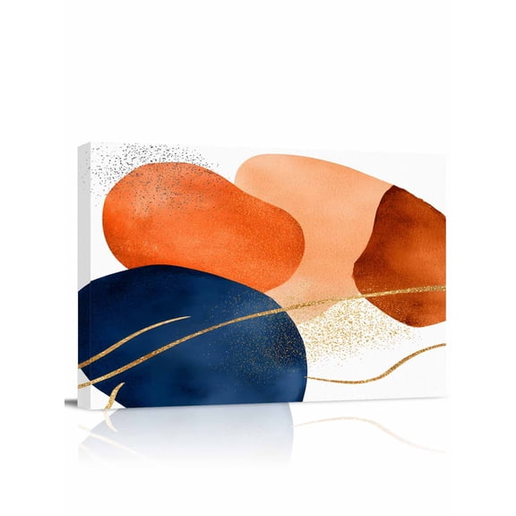 Navy Blue Burnt Orange Wall Art for Living Room,Canvas Picture Wall Decor for Bathroom Bedroom,Modern Retro Geometric Painting Artwork for Office Kitchen Hallway Dining Room Home Decorations 16"x20"
