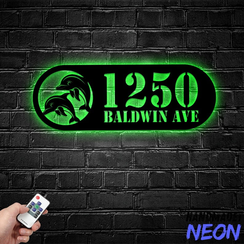 Handmadetneonsign Dolphins House Number Metal, Dolphin Home Number Metal Sign, Address Wall Decor 043888