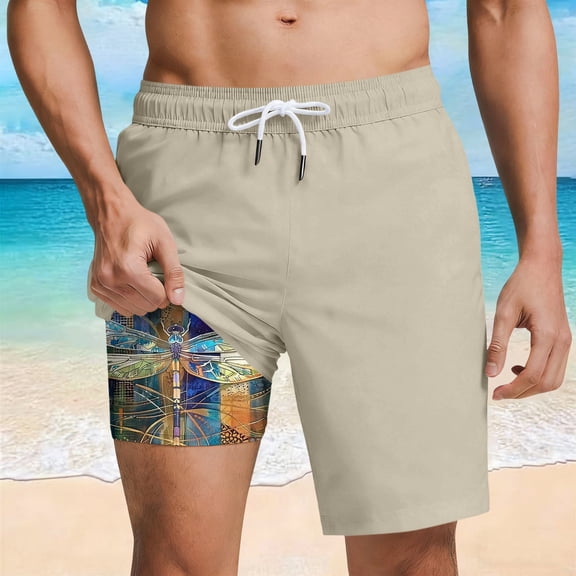 Mens Swim Shorts Elastic Waist Drawstring Quick Dry Swim Trunks Graphic Liner Beach Shorts Summer Swimming Board Trunks Vacation Wear