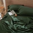 thumbnail image 4 of MooMee Flat Sheet Only 100% Washed Cotton Linen Like Textured Breathable Lightweight (Forest Green, King 108" x 102"), 4 of 5