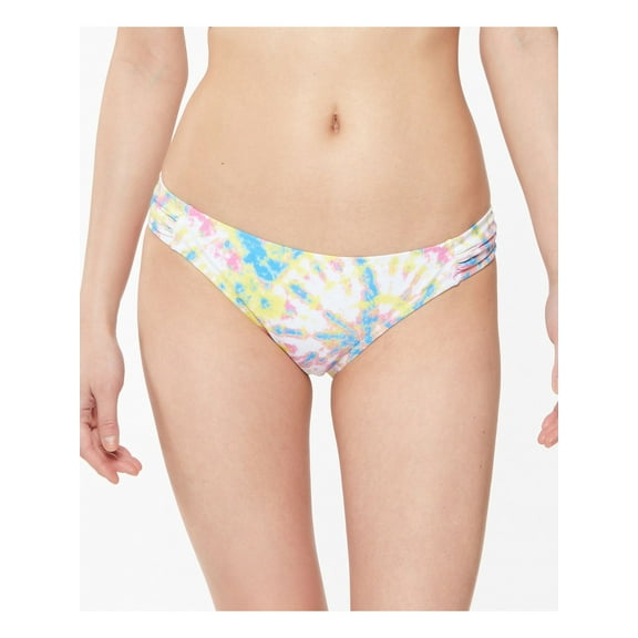 JESSICA SIMPSON Women's Yellow Tie Dye Stretch Lined Side-Shirred Full Coverage Hipster Swimsuit Bottom M