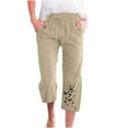 thumbnail image 3 of QATAINLAV Pantalon Capri pour Femmes Décontracté Été à Cordon Élastique Taille Haute Pantalon en Lin Mode Imprimé Papillon Capris de Détente Jambe Grand Pantalon Court Rabais de 90 % Liquidation Beige G, 3 of 6