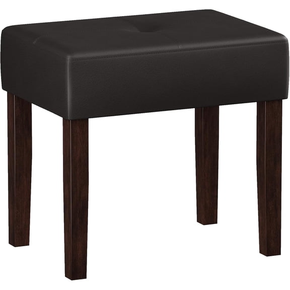Leather Vanity Stool, 18.7" Wide Rectangle Ottoman Bench for Makeup Room, Vanity Chair with Wood Legs for Piano, Bedroom, Living Room (Cherry)