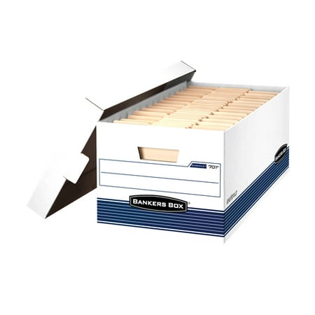 Bankers Box Legal Size File Storage Box with Lid, 15x10x24 in, Holds 700 lb, White and Blue, 12 Pack