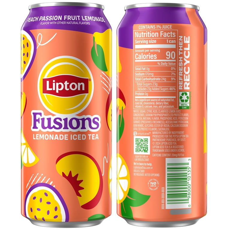 Lipton Fusions Peach Passionfruit Lemonade Iced Tea, 16 fl oz Cans