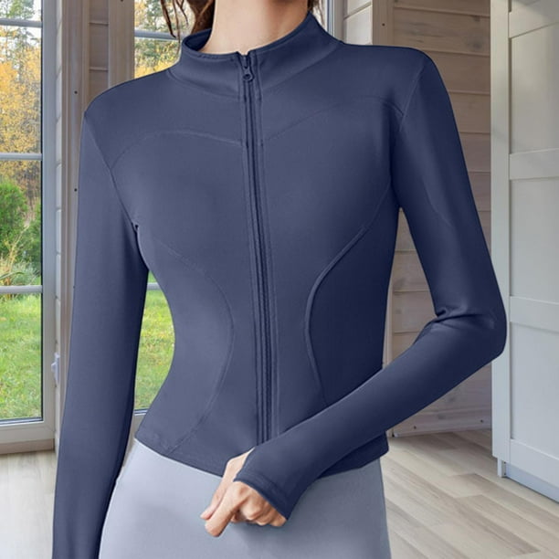 Chaqueta de entrenamiento para mujer, chaqueta para correr, Tops cortos de ajustados de secado rápido, chaqueta deportiva versátil con cremallera Profundo
