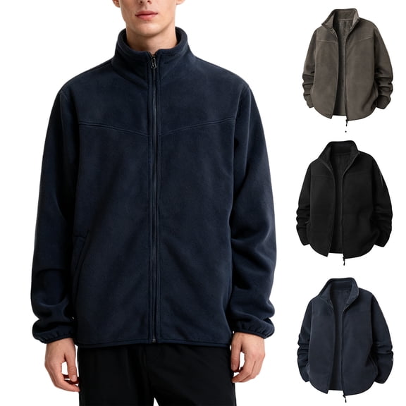 Men's Polar Fleece Jacket Casual Full Zip Sherpa Coat Soft Athletic Hiking Outdoor Warm Outwear with Pockets