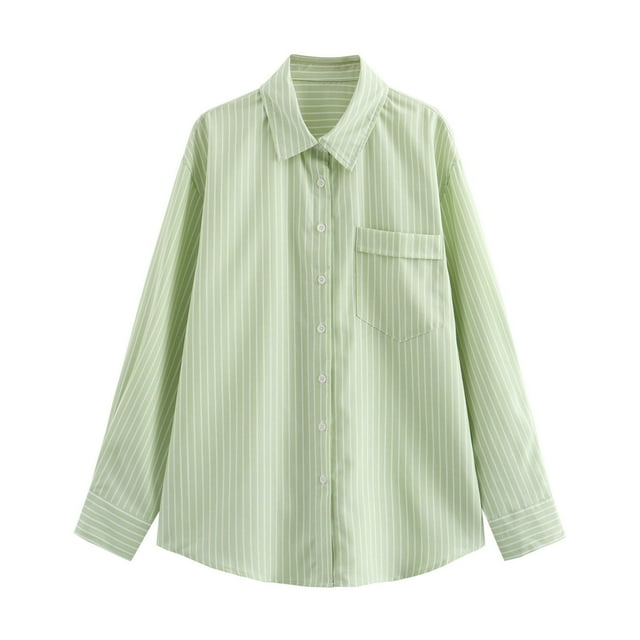 AherBiu Womens Shirts Striped Button down Dressy Casual Fall Tops Long Sleeve Loose Fitted Work Blouses