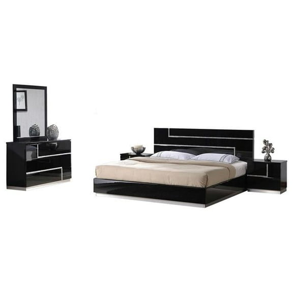 Best Master Barcelona 5-Piece Wood Cal King Bedroom Set in Black High Gloss