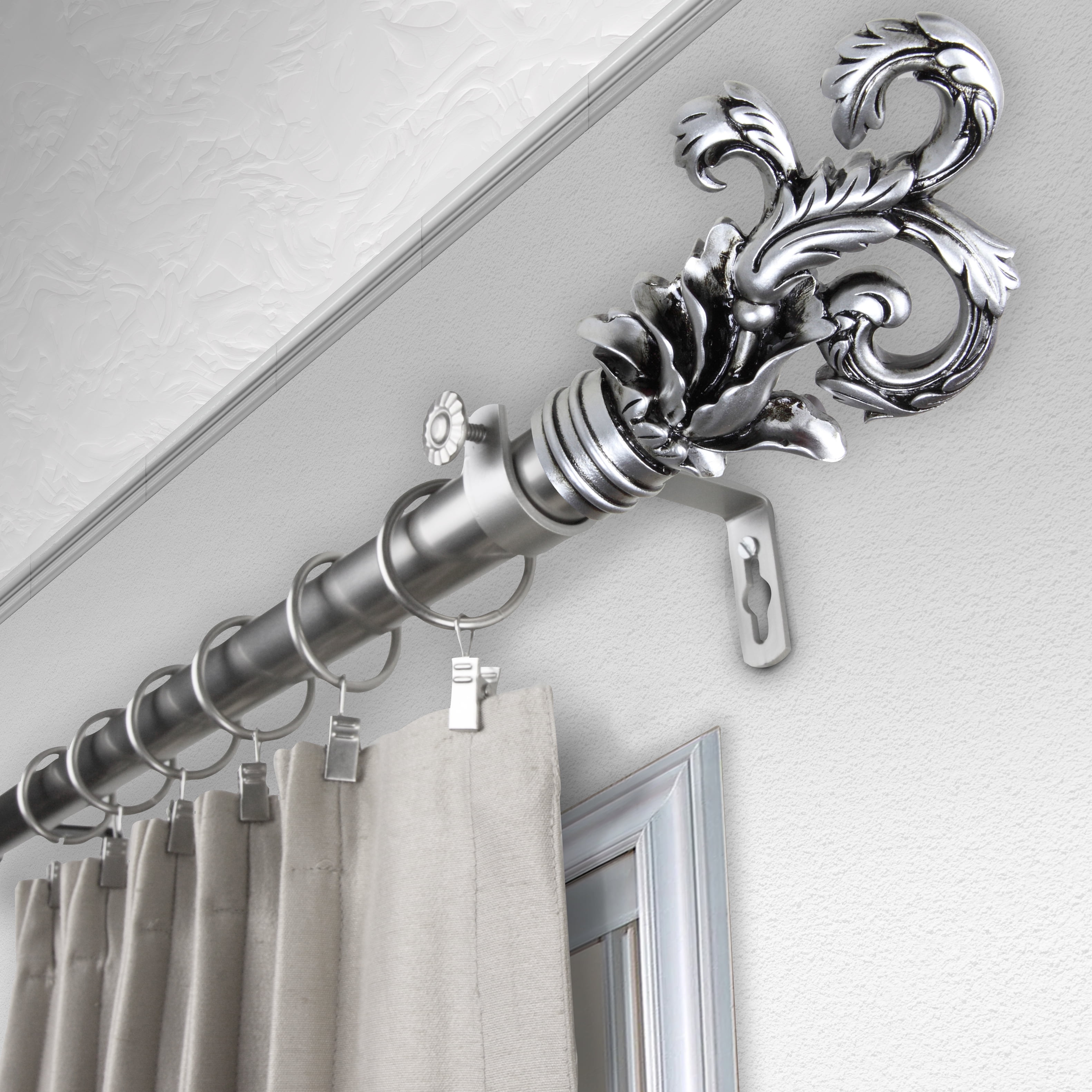 1" Dia Adjustable Paxe Curtain Rod 120-170 inch Satin Nickel