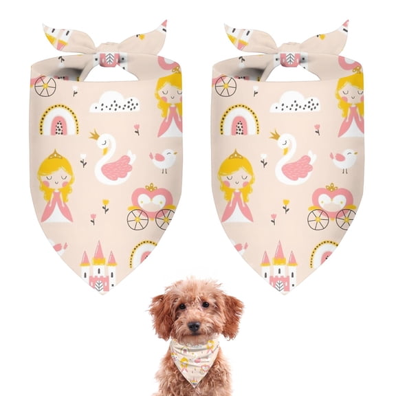 Dog Bandana 2 Pack,Cute Princess Castle Pattern Bandanas for Dogs,Cat Bandana,Small/ Large Dog Bandana 2 Size,Dog Bandanas