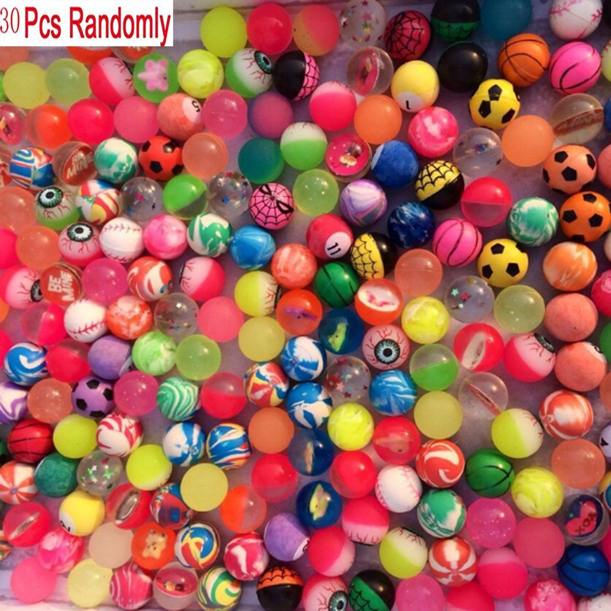 Party Favors Assorted Colorful Neon Mixed Pattern Designs for Kids Playtime Prizes 1.25 Inches 20 Pcs Bouncing Bouncy Balls Bulk Set Birthdays & More