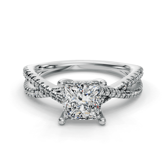 Veda Jewelry 14K White Gold Plated Engagement Ring - 1.48 Ct Princess Cut Moissanite Ring - Wedding Anniversary Ring for Women - Brilliant Moissanite Ring for Her - Classic Engagement Ring