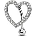 thumbnail image 1 of Belly Button Rings, Heart Reverse Navel Rings, Paved CZ Crystal Belly Piercing Jewelry, 14G Surgical Steel Curved Barbells for Women, 1 of 5