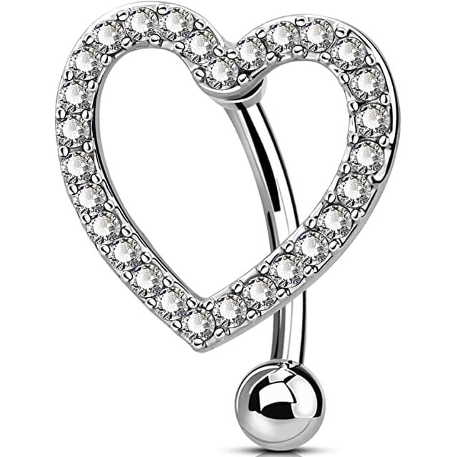 Belly Button Rings, Heart Reverse Navel Rings, Paved CZ Crystal Belly Piercing Jewelry, 14G Surgical Steel Curved Barbells for Women