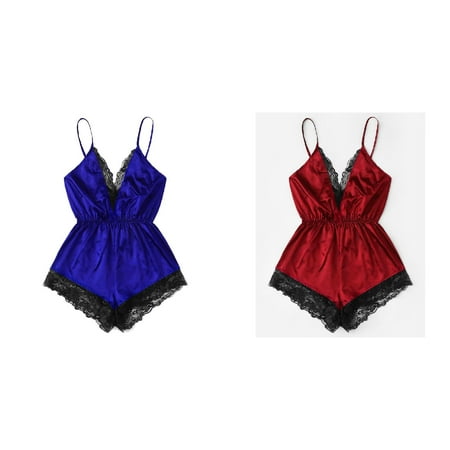 2-Pack Fashion Women Lingerie V-neck Lace Splice Bodysuit Sleepwear Bodydoll Womens Lingerie Corset Set plus Size Bustier for Women Lingerie Womens Lingerie for Women Large