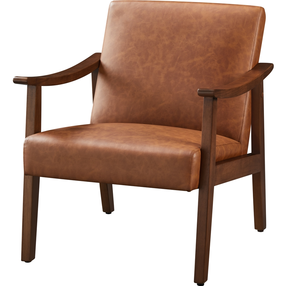 Alden Design Modern Accent Chair, Warm Brown Faux Leather photo 3