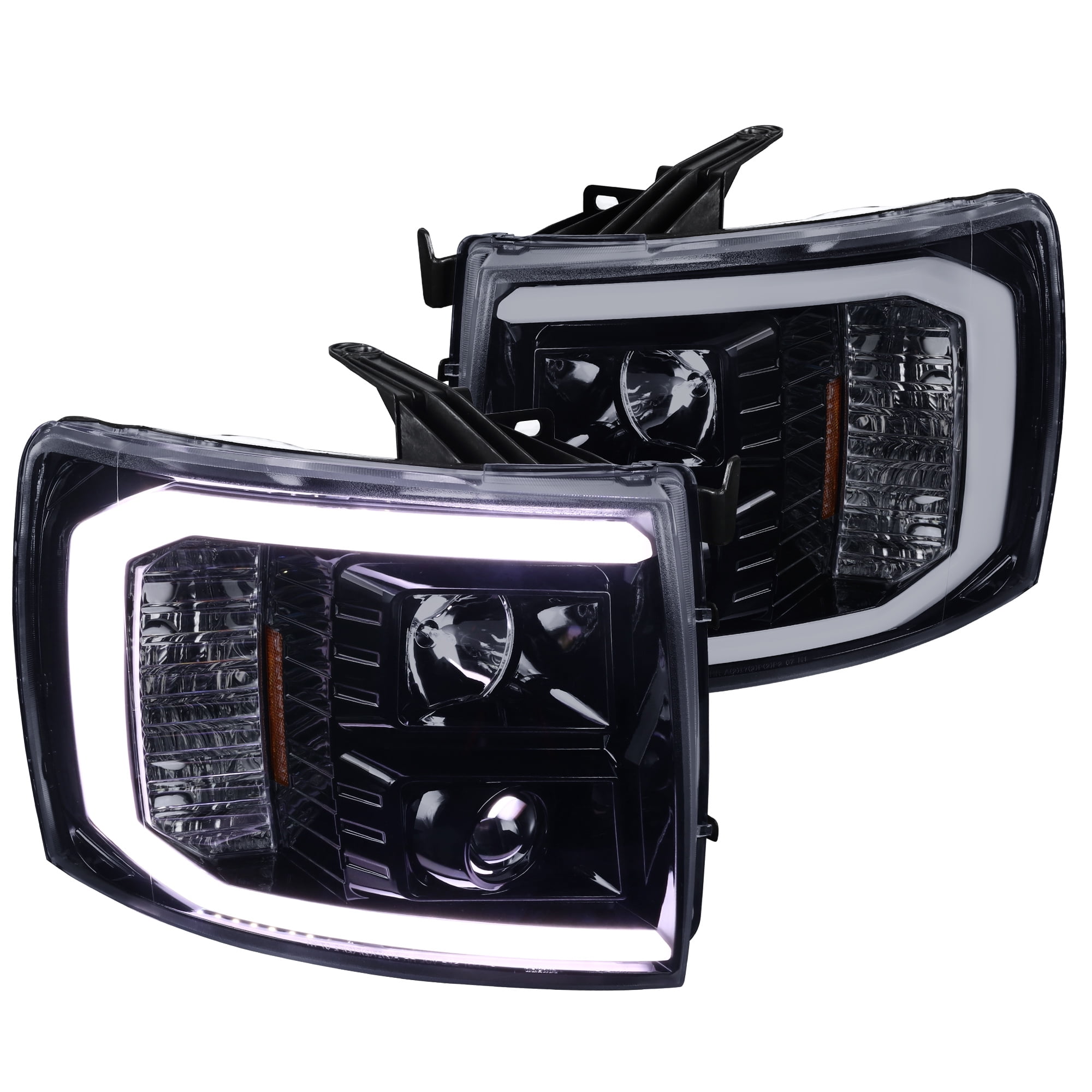 Spec-D Tuning For 2007-2014 Chevy Silverado Pickup Glossy Black LED DRL Projector Headlights Led Headlight Bulbs For 2011 Chevy Silverado