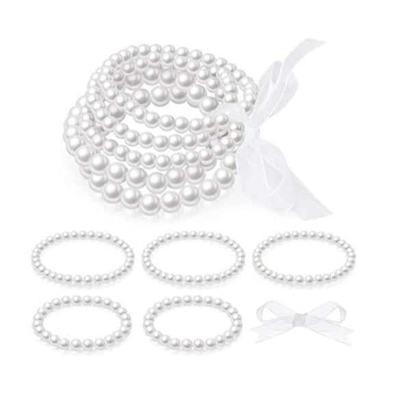 Necvior 5Pieces Artificial Pearl Bracelet Beaded Stretch Bracelet Stackable Bracelets
